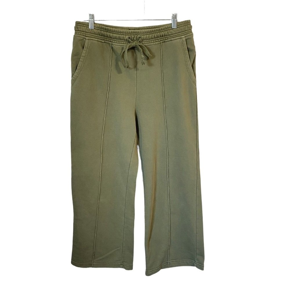 Anthropologie Daily Practice Wide Leg Crop French Terry Sweatpants Green M